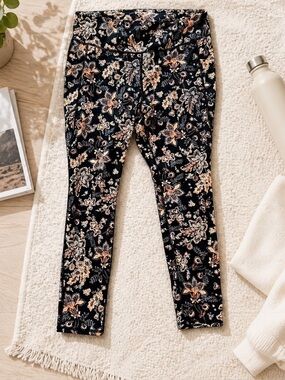J.Jill Fit Performance Leggings Women’s Medium Floral Cropped Athleisure EUC